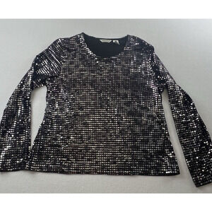Laura Ahsley Large Woman Sequin Blouse Y2k Long Sleeve Stretch‎ Swiftie
